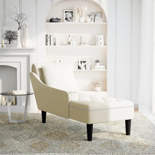 Fauteuil long avec coussin et accoudoir droit crème velours - Photo n°2; ?>