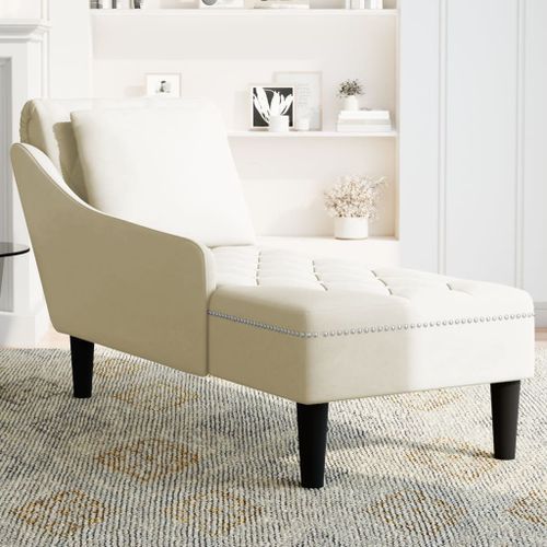 Fauteuil long avec coussin et accoudoir droit crème velours - Photo n°3; ?>