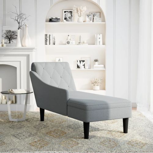 Fauteuil long avec coussin et accoudoir droit gris clair tissu - Photo n°2; ?>