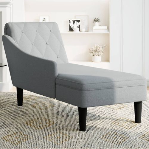 Fauteuil long avec coussin et accoudoir droit gris clair tissu - Photo n°3; ?>