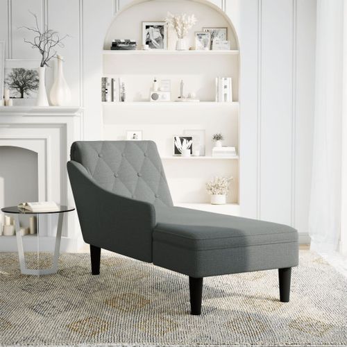 Fauteuil long avec coussin et accoudoir droit gris foncé tissu - Photo n°2; ?>