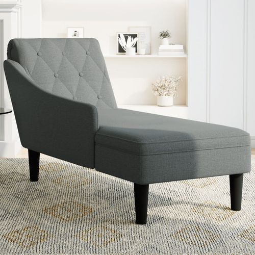 Fauteuil long avec coussin et accoudoir droit gris foncé tissu - Photo n°3; ?>