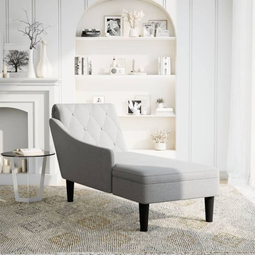 Fauteuil long avec coussin et accoudoir droit gris nuage tissu - Photo n°2; ?>