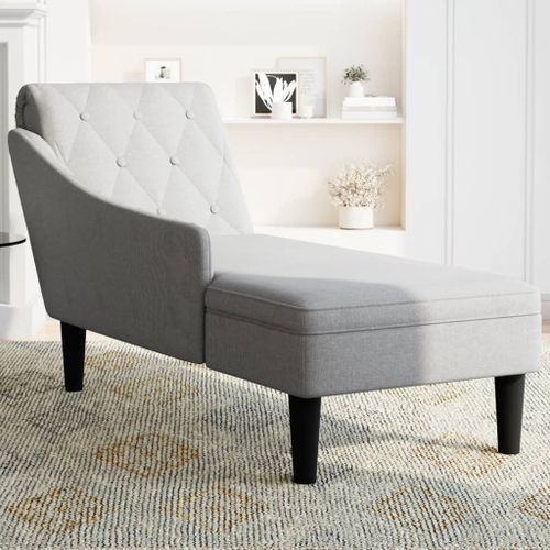 Fauteuil long avec coussin et accoudoir droit gris nuage tissu - Photo n°3; ?>