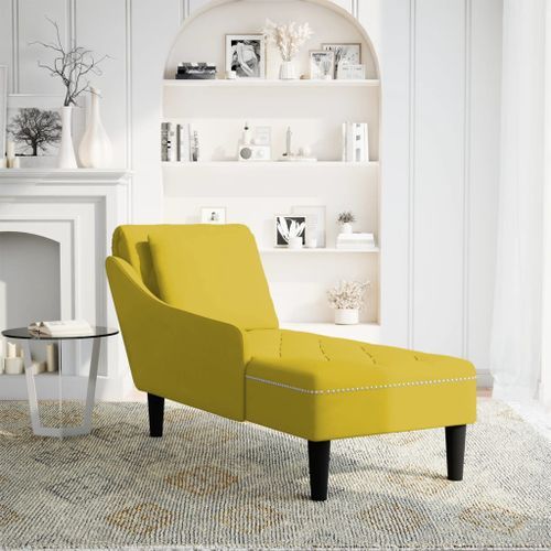 Fauteuil long avec coussin et accoudoir droit jaune velours - Photo n°2; ?>