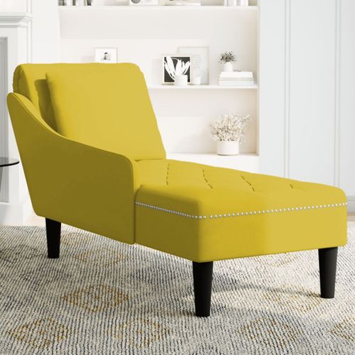 Fauteuil long avec coussin et accoudoir droit jaune velours - Photo n°3; ?>