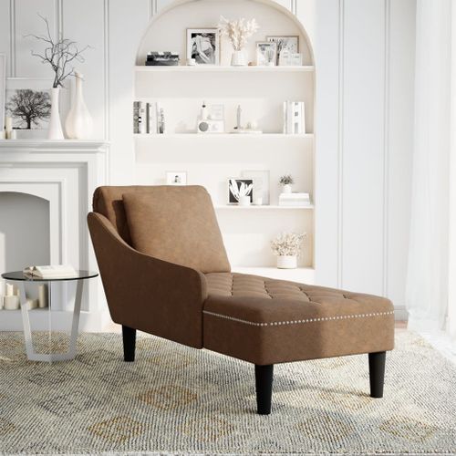 Fauteuil long avec coussin et accoudoir droit marron similicuir - Photo n°2; ?>