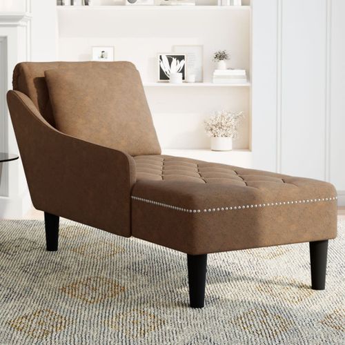 Fauteuil long avec coussin et accoudoir droit marron similicuir - Photo n°3; ?>