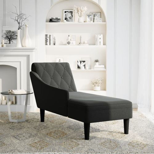 Fauteuil long avec coussin et accoudoir droit noir tissu - Photo n°2; ?>