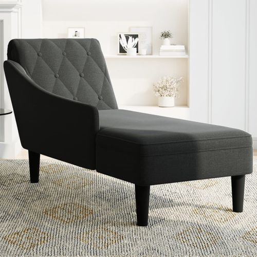 Fauteuil long avec coussin et accoudoir droit noir tissu - Photo n°3; ?>