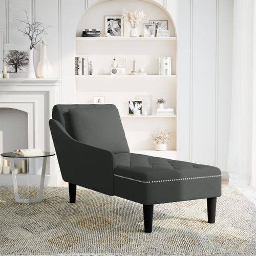 Fauteuil long avec coussin et accoudoir droit noir velours - Photo n°2; ?>