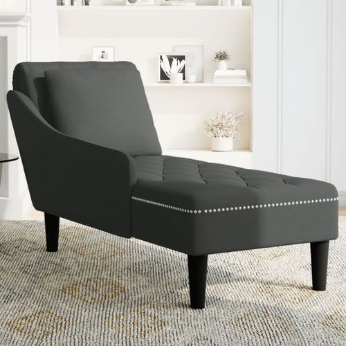 Fauteuil long avec coussin et accoudoir droit noir velours - Photo n°3; ?>