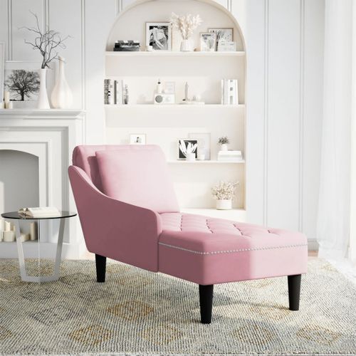 Fauteuil long avec coussin et accoudoir droit rose velours - Photo n°2; ?>