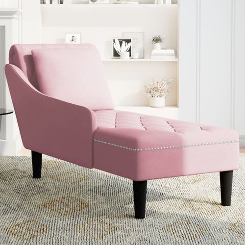 Fauteuil long avec coussin et accoudoir droit rose velours - Photo n°3; ?>