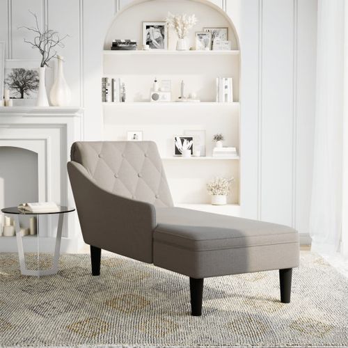 Fauteuil long avec coussin et accoudoir droit taupe tissu - Photo n°2; ?>