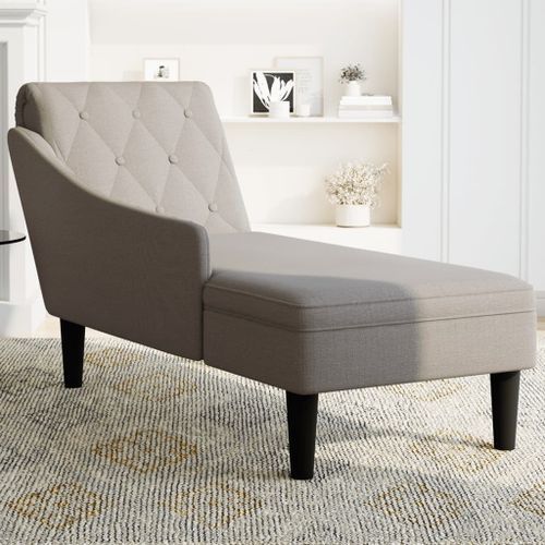 Fauteuil long avec coussin et accoudoir droit taupe tissu - Photo n°3; ?>