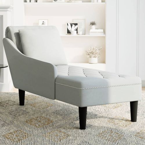 Fauteuil long et coussin et accoudoir droit gris clair velours - Photo n°3; ?>