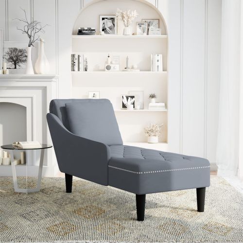 Fauteuil long et coussin et accoudoir droit gris foncé velours - Photo n°2; ?>