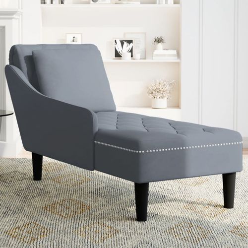 Fauteuil long et coussin et accoudoir droit gris foncé velours - Photo n°3; ?>