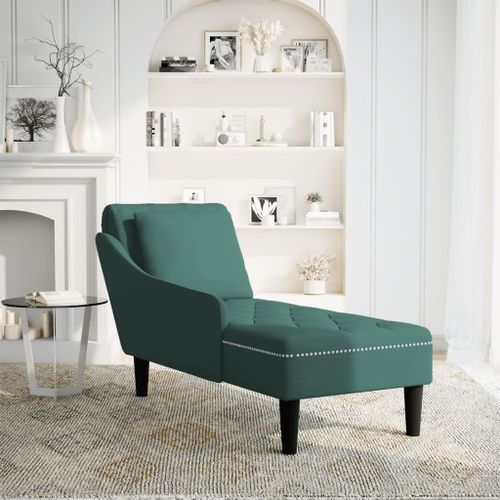 Fauteuil long et coussin et accoudoir droit vert foncé velours - Photo n°2; ?>