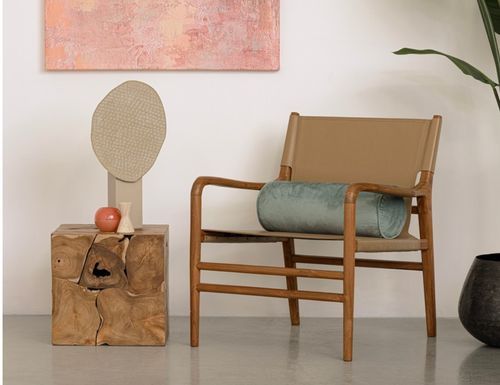 Fauteuil lounge en bois de Teck et cuir Karole – Modernité et durabilité - Photo n°3; ?>