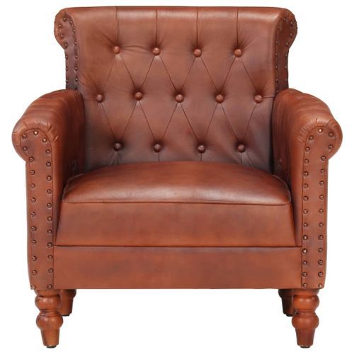 Fauteuil Marron Cuir de chèvre véritable - Photo n°3; ?>