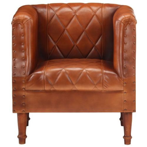 Fauteuil Marron Cuir véritable de chèvre - Photo n°2; ?>