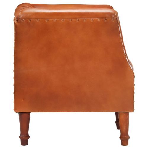 Fauteuil Marron Cuir véritable de chèvre - Photo n°3; ?>