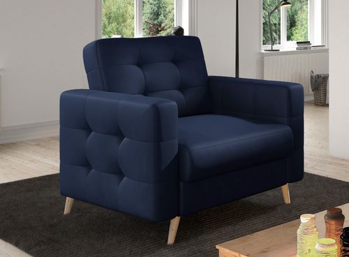 Fauteuil matelassé velours bleu marine et bois clair Anska - Photo n°2; ?>