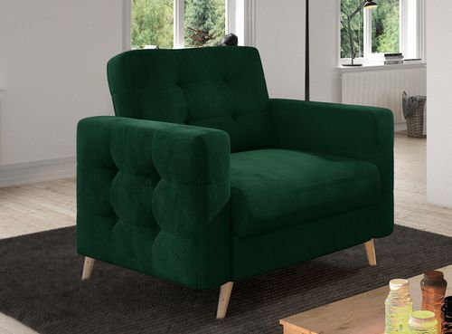 Fauteuil matelassé velours vert sapin et bois clair Anska - Photo n°2; ?>