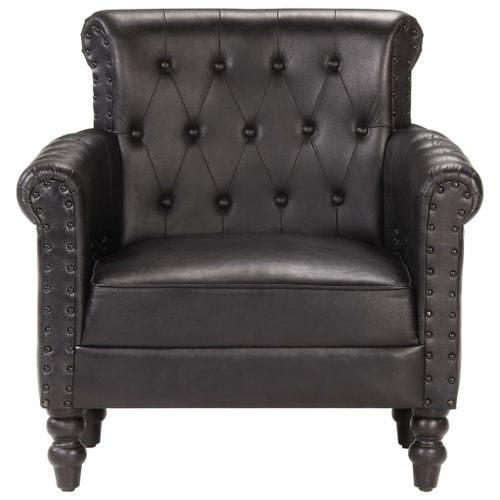 Fauteuil Noir Cuir de chèvre véritable - Photo n°3; ?>