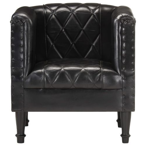 Fauteuil Noir Cuir véritable de chèvre - Photo n°3; ?>