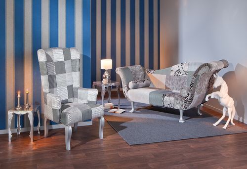 Fauteuil patchwork gris pieds bois massif Tanino - Photo n°3; ?>