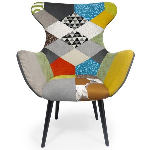 Fauteuil patchwork tissu multicolore Yuggy - Photo n°2; ?>