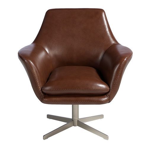 Fauteuil pivotant cuir marron et pieds en acier Yoanne - Photo n°3; ?>