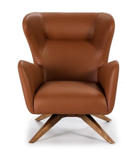 Fauteuil pivotant similicuir marron et pieds en bois Nolane - Photo n°3; ?>