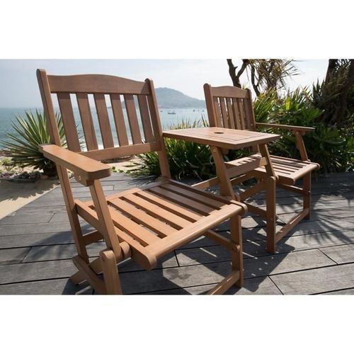 Fauteuil pliant 2 places avec plateau en acacia FSC - 126x60x60 cm - Photo n°2; ?>