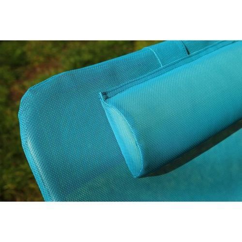 Fauteuil relax avec tetiere - Structure en acier et textilene - 3 positions - 57 x 56 x 74 cm - Bleu - Photo n°3; ?>