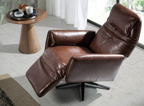 Fauteuil relax pivotant cuir marron et pieds en acier Nary - Photo n°2; ?>