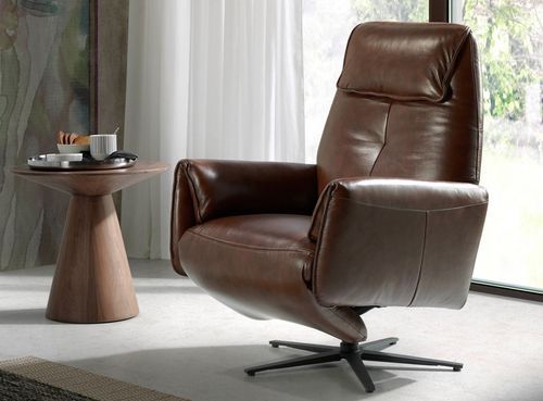 Fauteuil relax pivotant cuir marron et pieds en acier Nary - Photo n°3; ?>