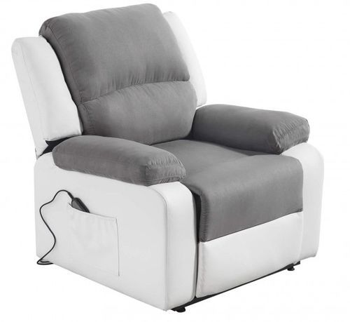 Fauteuil relaxation électrique simili cuir blanc et microfibre Confort - Photo n°2; ?>