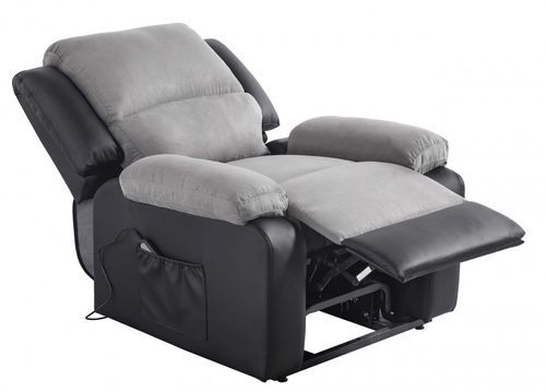 Fauteuil relaxation électrique simili cuir noir et microfibre gris Confort - Photo n°3; ?>