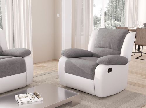Fauteuil relaxation manuel simili cuir blanc et microfibre gris Confort - Photo n°2; ?>