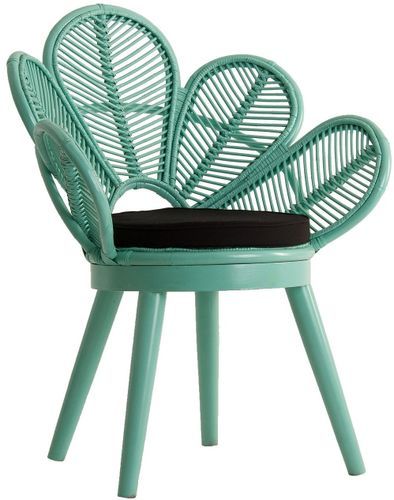 Fauteuil rotin et pieds mahogany massif turquoise Ziyed - Photo n°2; ?>