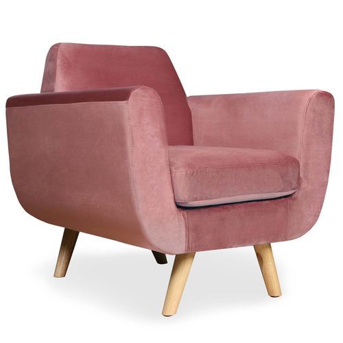 Fauteuil scandinave velours rose Annis - Photo n°2; ?>
