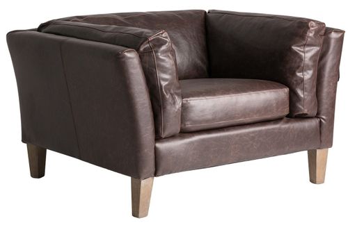 Fauteuil simili cuir marron et pieds chêne massif clair Edanur - Photo n°2; ?>