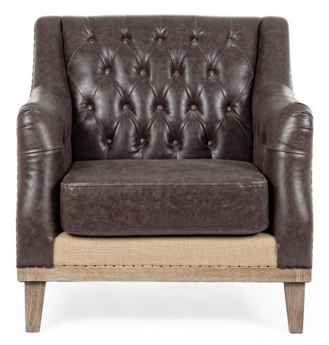 Fauteuil simili cuir marron et pieds en bois Ray - Photo n°2; ?>