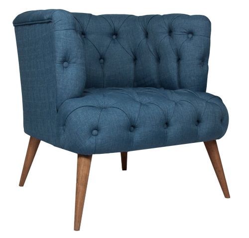 Fauteuil style Chesterfield tissu bleu nuit Wester 75 cm - Photo n°2; ?>