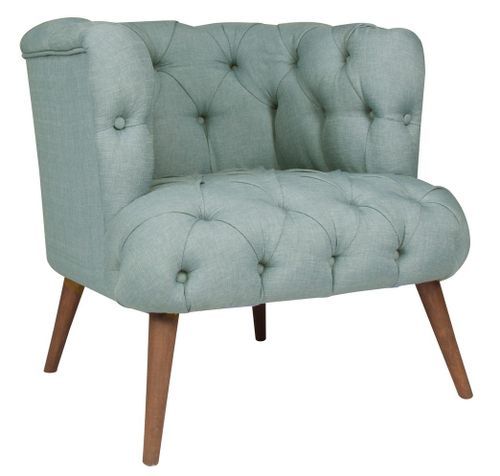 Fauteuil style Chesterfield tissu bleu pastel Wester 75 cm - Photo n°2; ?>