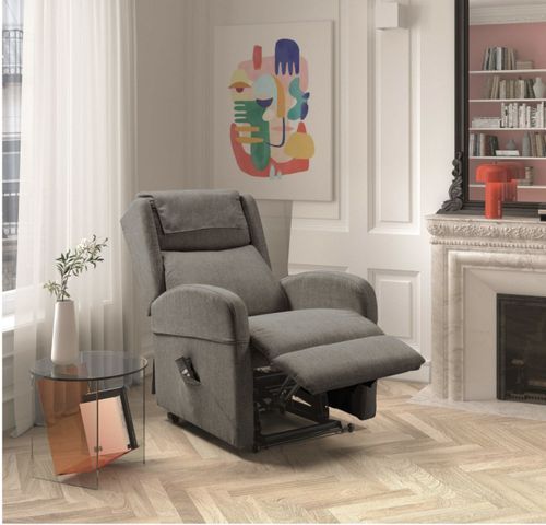 Fauteuil sur roulettes de relaxation et releveur électrique 2 moteurs tissu Vikola - Photo n°2; ?>